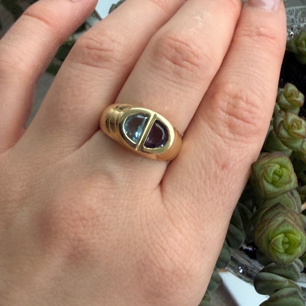 14k solid gold topaz and amethyst ring - Picture 3 of 7